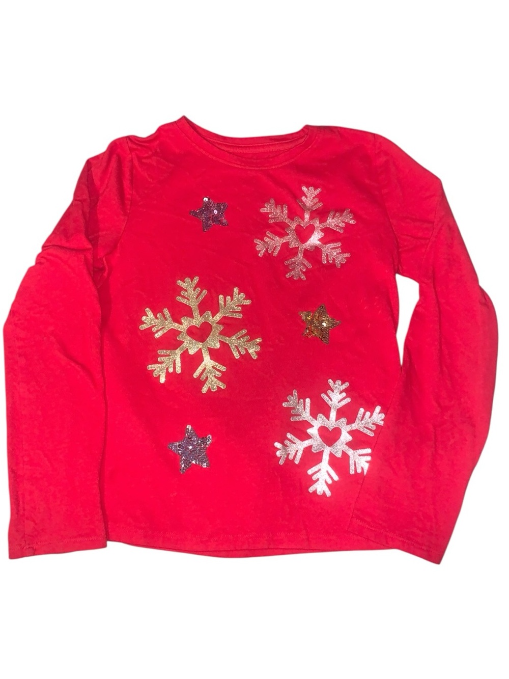 Wonder Nation Girls Medium 7/8 Red Long-Sleeve Holiday Snowflake Top